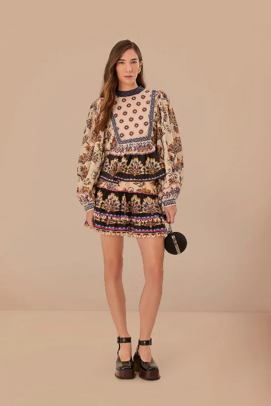 Cream Ainika Maxi Floral Mini Skirt slim fit skirt
