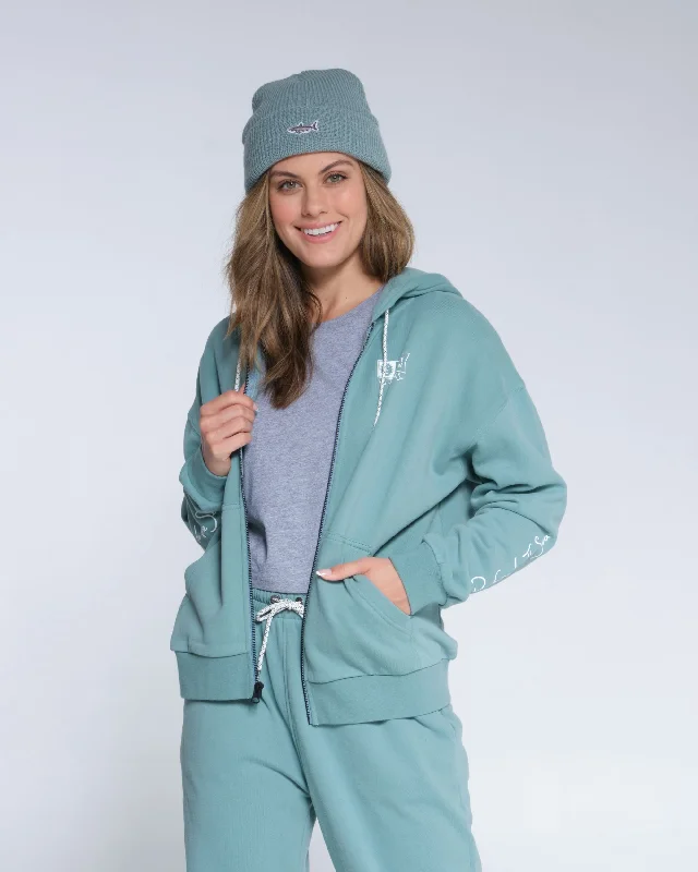Alpha Zip Hoody - Dusty Turq Hoodie with Velcro Closure Adjustable Secure