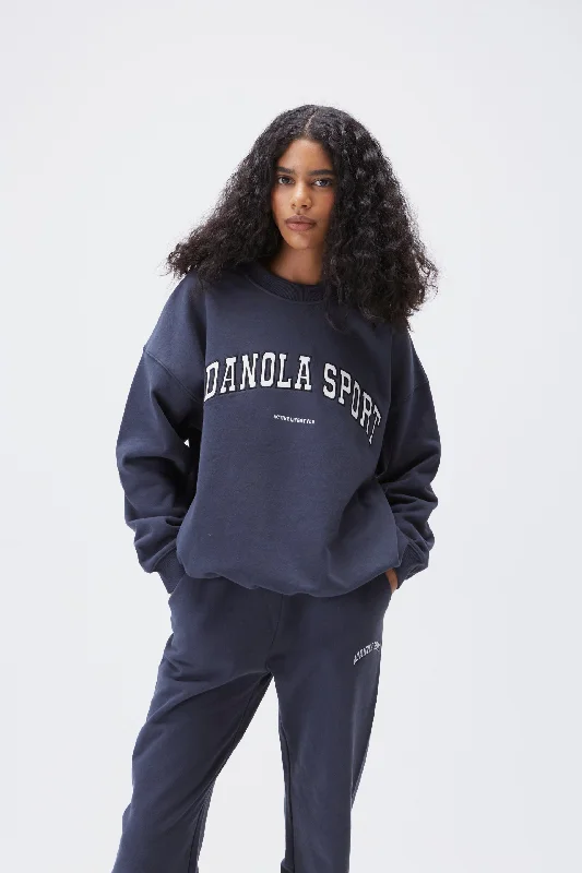AS Oversized Sweatshirt - Midnight Blue Hoodie with Rhinestones Sparkly Elegant