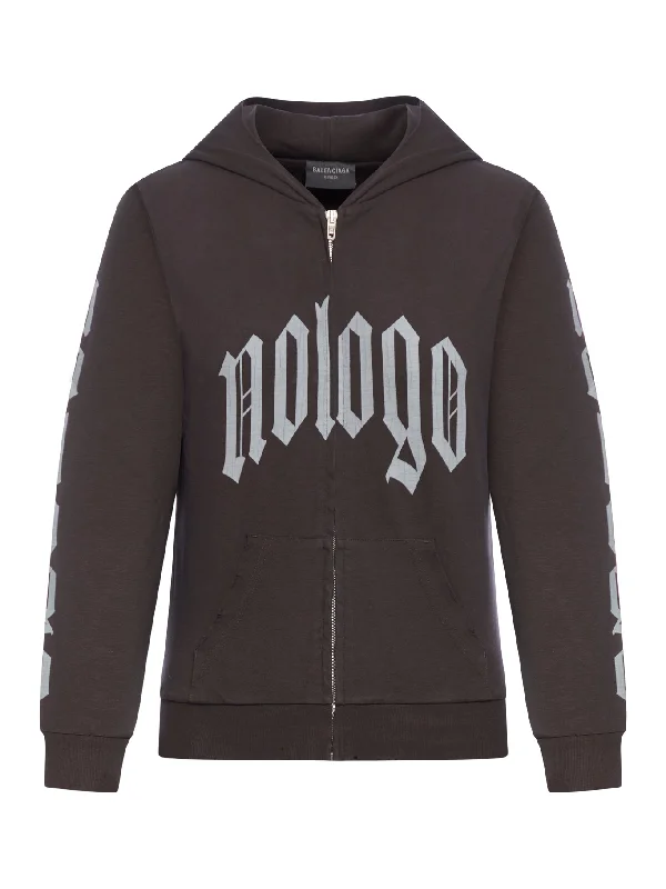 SWEATSHIRT with zip no logo Hoodie with Puffed Sleeves Voluminous Trendy
