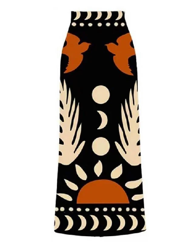 Bird Print Mesh Cover Up Maxi Skirt seamless skirt comfort