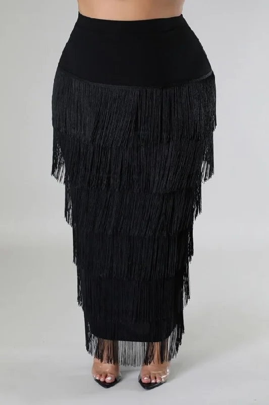 Black Razzle Tassel Skirt velvet skirt luxurious