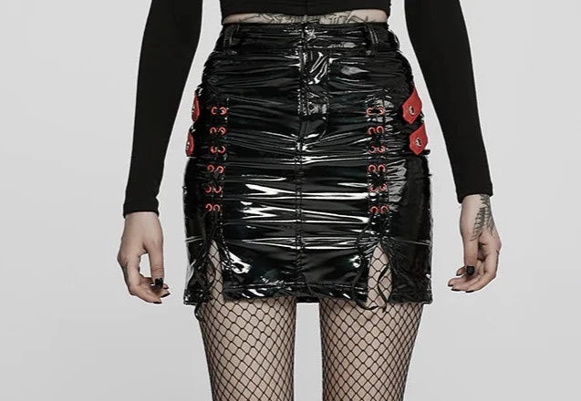 Black/Red Patent Leather Skirt lightweight skirt design