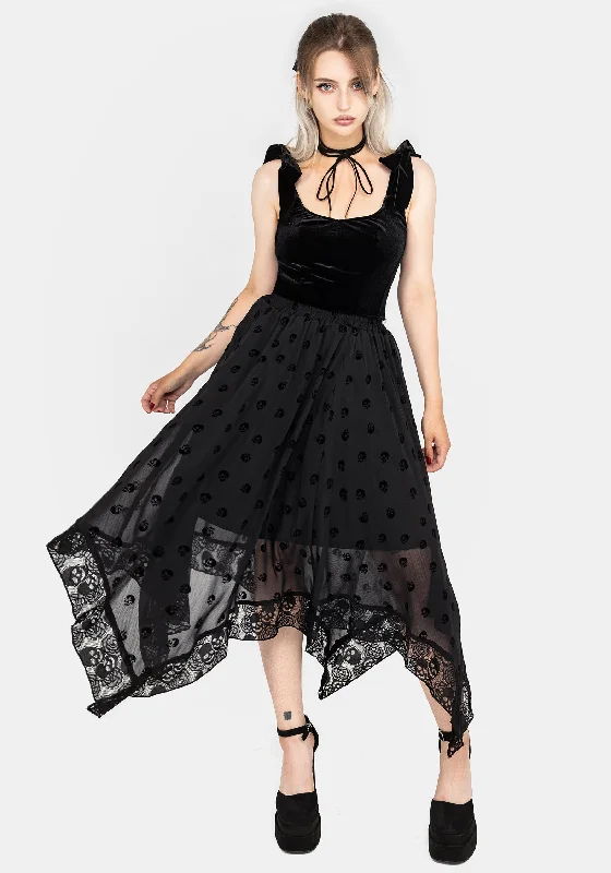 Bones Flocked Chiffon Handkerchief Hem Skirt summer skirt style