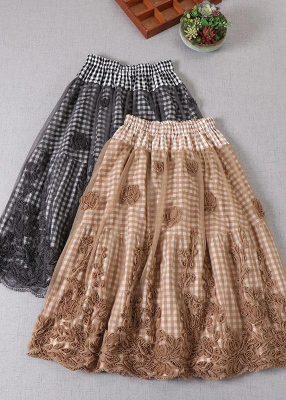 Boutique Khaki Plaid Tulle Patchwork Fall Floral Skirts denim skirt trendy