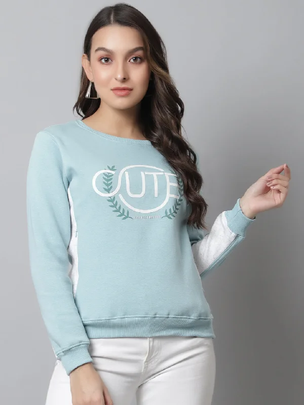 Women's Casual Aqua Regular Full Sleeve Color block Pullover Sweatshirt Hoodie with Emblem Brand Identity Women's Casual Aqua Regular Full Sleeve Color block Pullover Sweatshirt Hoodie with Emblem Brand Identity