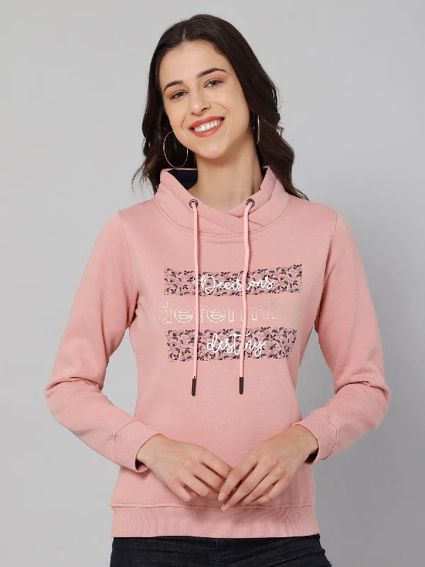 Women's Casual Coral Regular Full Sleeve Pullover Sweatshirt Hoodie with Embroidery Detailed Premium Women's Casual Coral Regular Full Sleeve Pullover Sweatshirt Hoodie with Embroidery Detailed Premium