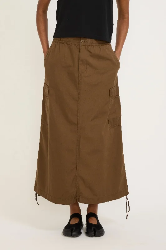 Women's Cargo Skirt Long Chocolate Rinsed corduroy skirt textured