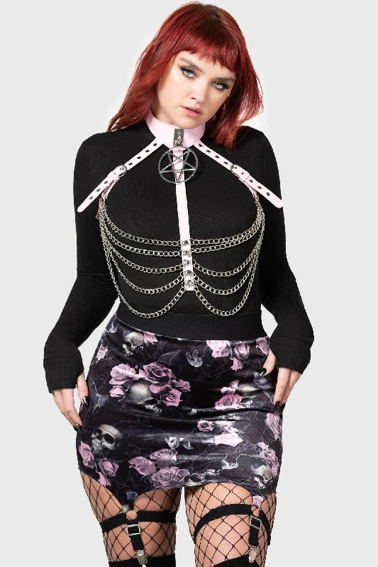 Cassandra Velvet Mini Skirt [BLACK/PINK] wool skirt sturdy