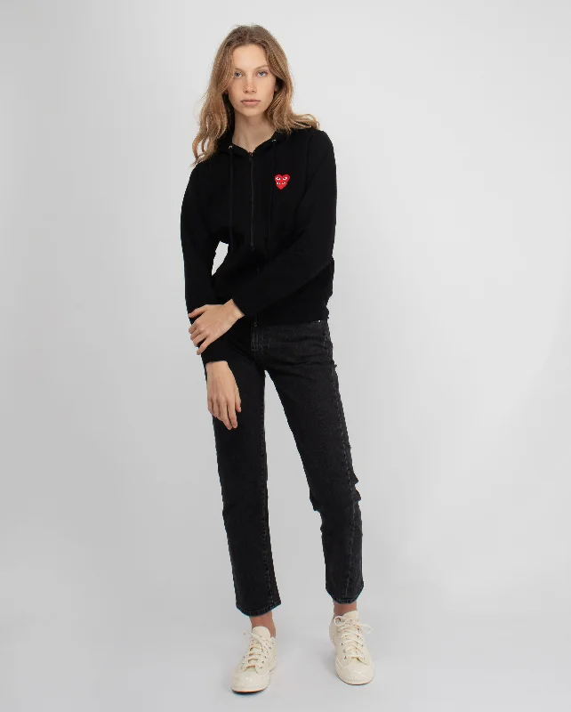 T293 DOUBLE RED HEART ZIP UP HOODED SWEATSHIRT SWEATSHIRT / BLACK Hoodie with Fur Luxurious Winter T293 DOUBLE RED HEART ZIP UP HOODED SWEATSHIRT SWEATSHIRT / BLACK Hoodie with Fur Luxurious Winter