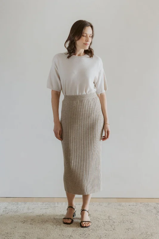 Classic Merino Rib Skirt - Latte wrap skirt elegant