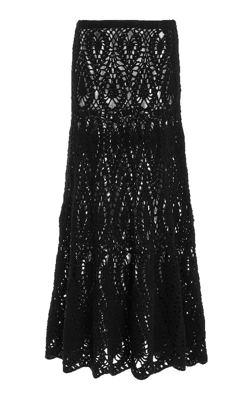 Cleo Crochet Maxi Skirt in Black Wool Cashmere seamless skirt comfort