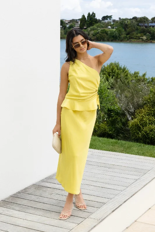 Collide Citron Satin Bias Cut Midi Skirt leather skirt durable