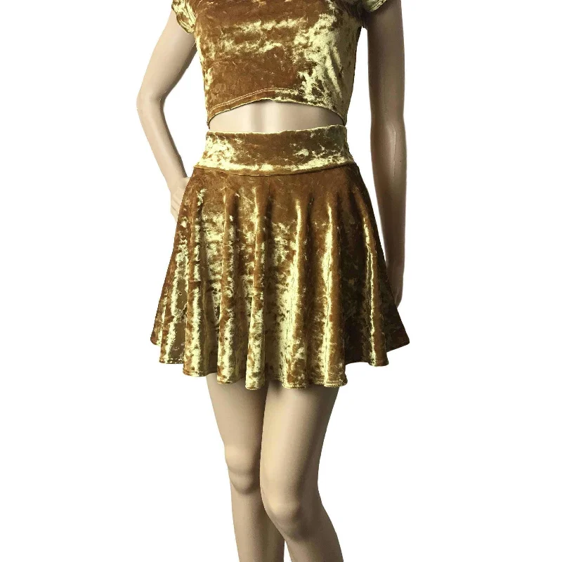 Skater Skirt - Gold Crushed Velvet breathable skirt fabric