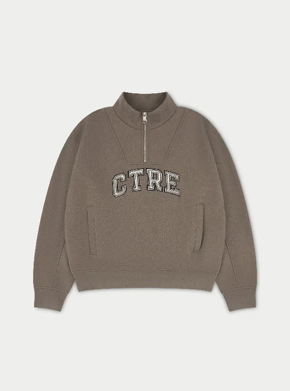 CTRE HALF ZIP SWEATSHIRT - COCOA Hoodie with Double Zipper Versatile Adjustable