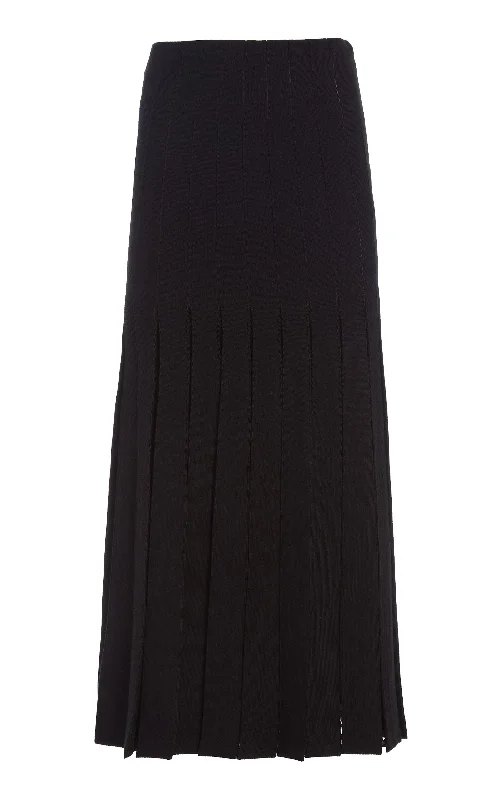 Debutante Knit Pleated Maxi Skirt in Black Merino Wool corduroy skirt textured