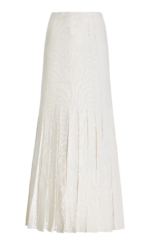 Debutante Knit Pleated Maxi Skirt in Ivory Merino Wool athletic skirt fit