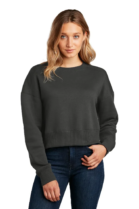 District Womens Perfect Weight Fleece Cropped Crewneck Sweatshirt - Charcoal Grey Hoodie with Hem Frayed Vintage Worn District Womens Perfect Weight Fleece Cropped Crewneck Sweatshirt - Charcoal Grey Hoodie with Hem Frayed Vintage Worn