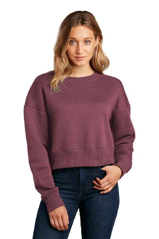 District Womens Perfect Weight Fleece Cropped Crewneck Sweatshirt - Heather Loganberry Hoodie with Strings Custom Fit Adjustable District Womens Perfect Weight Fleece Cropped Crewneck Sweatshirt - Heather Loganberry Hoodie with Strings Custom Fit Adjustable