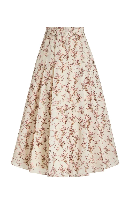 Dugald Pleated Midi Skirt in Ivory Multi Wool cashmere skirt soft