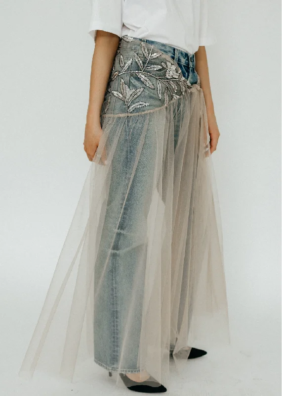 Elizabeth Nude Beaded Saddle Wrap Skirt wool skirt thick