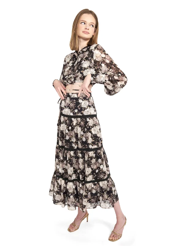 En Saison Printed Tiered Midi Skirt leather skirt refined