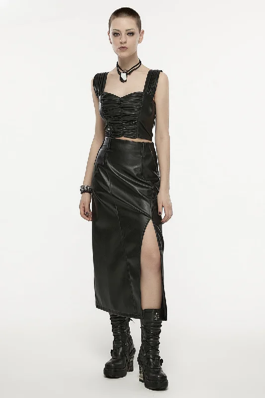 Women's A-line High Waist Split Faux Leather Daily Fashion Concise Female Black Skirt wool skirt warm