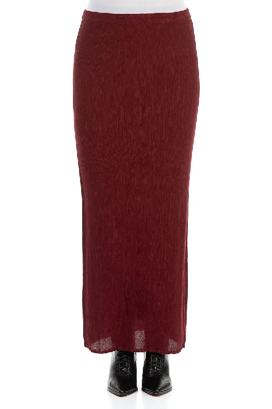 Fitted Crinkled Red Silk Viscose Maxi Skirt silk skirt smooth