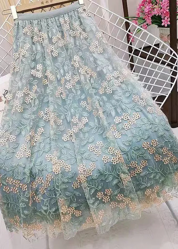 French Green Casual Embroideried Straight Fall Skirts lace skirt delicate