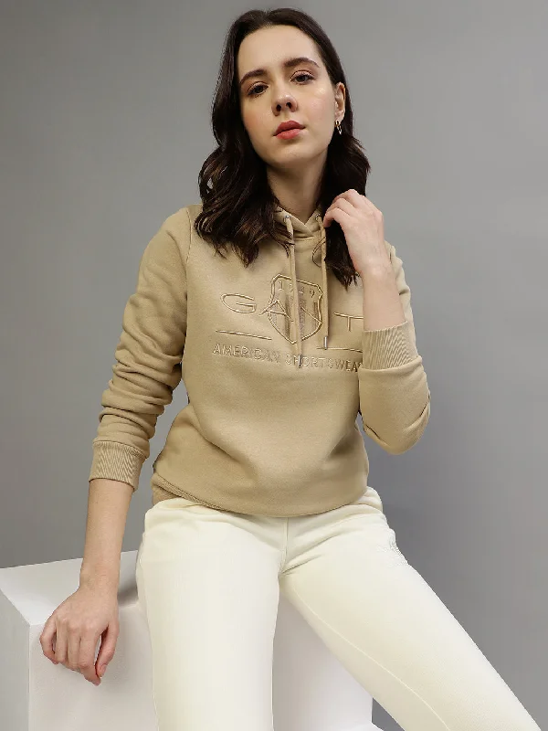 Gant Women Embroidered Hooded Full Sleeves Sweatshirt Hoodie with Batwing Sleeves Loose Dramatic Gant Women Embroidered Hooded Full Sleeves Sweatshirt Hoodie with Batwing Sleeves Loose Dramatic