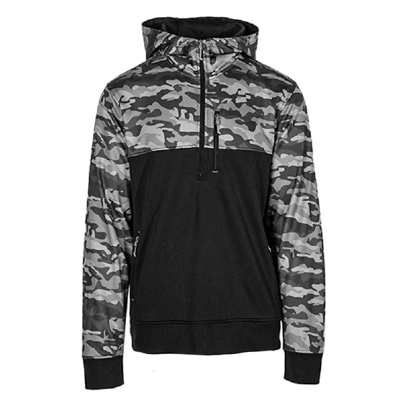 Half Zip Performance Hoodie | Blackout Military Camo Hoodie with Slit Hem Functional Movement Half Zip Performance Hoodie | Blackout Military Camo Hoodie with Slit Hem Functional Movement