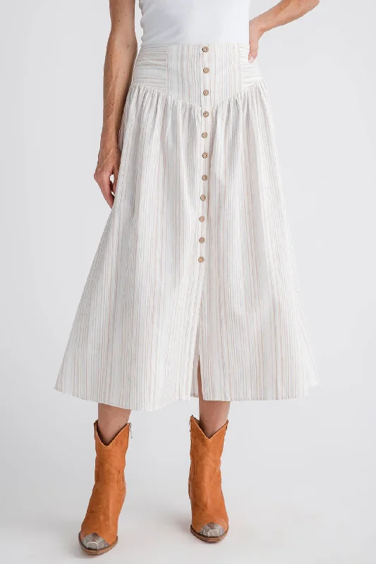 Hem & Thread Button Front Striped Midi Skirt lace skirt intricate