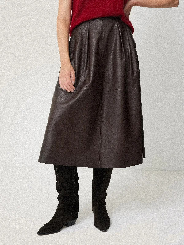 Leather Pleat Midi Skirt | Brown wool skirt sturdy