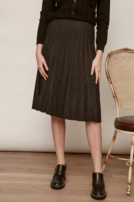 Legacy Sunray Pleated Knit Skirt button skirt front