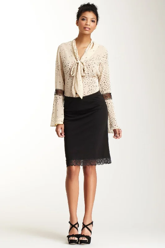 Lined Matte Jersey Skirt with Lace Trim - Black leather skirt durable