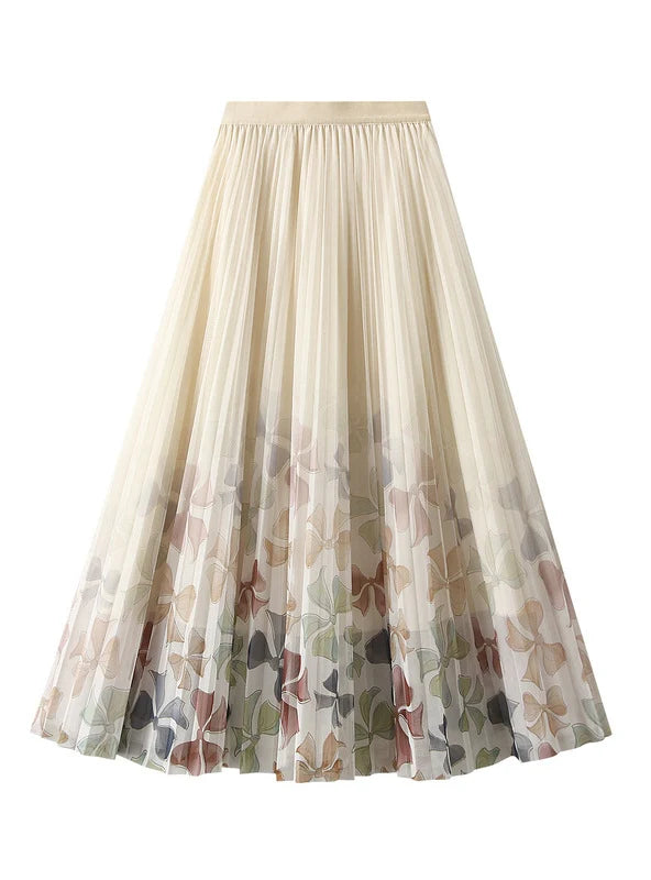 Long Printed Floral Mesh Skirt chiffon skirt airy