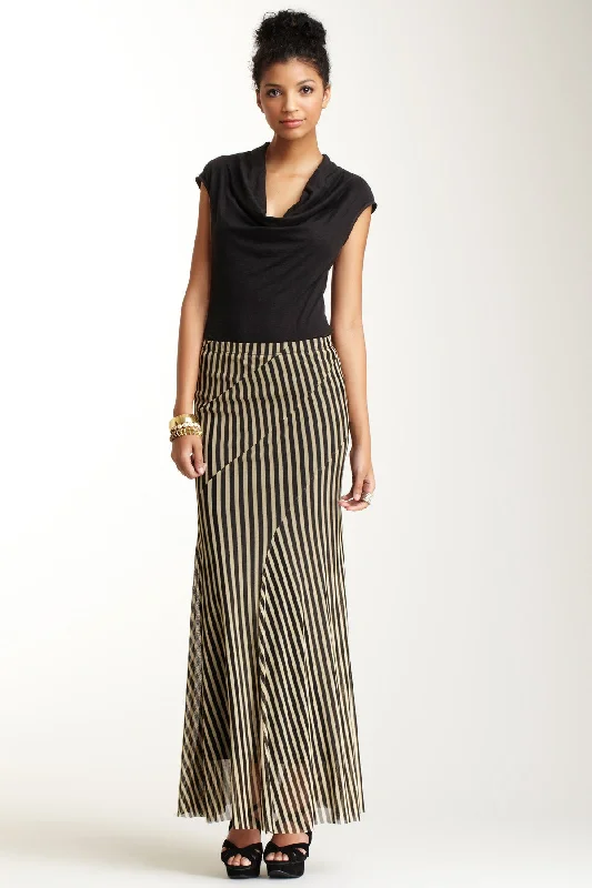 Long Stripe Swirly Skirt - Black and Nude Stripe tiered skirt playful