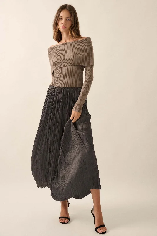 Luster for Life Pleated Textured Satin Maxi Skirt leather skirt durable