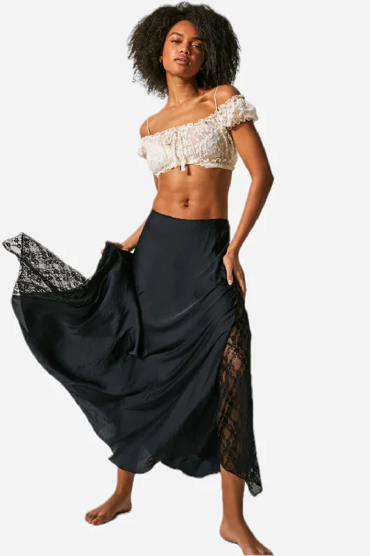 Free People Make You Mine Half Slip Skirt in Black denim skirt classic