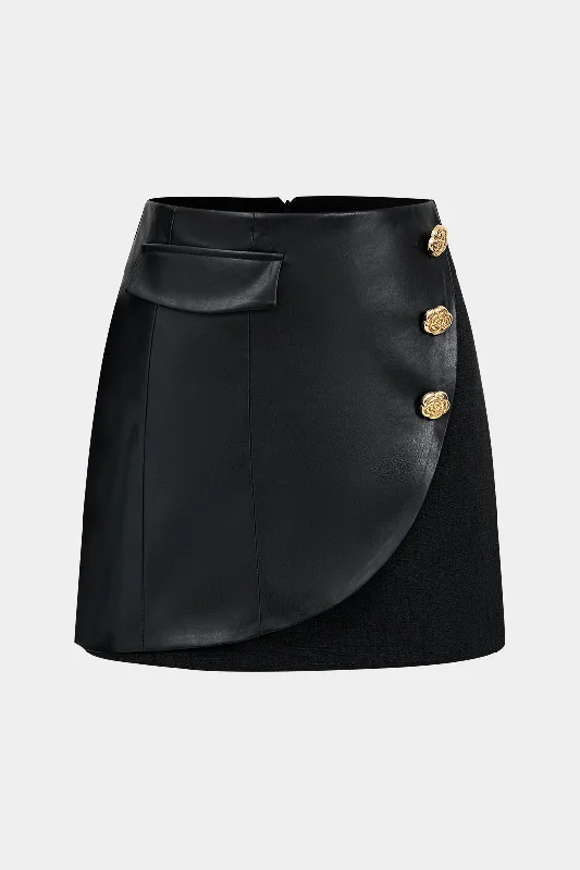 Faux Leather Button Mini Skirt leather skirt sleek