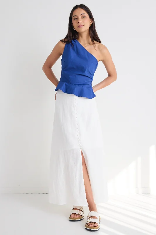 Mercy White Linen Button Front Aline Skirt leather skirt bold