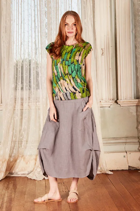 Milwaukee Fiesta Skirt Grey in Slub Linen casual skirt length
