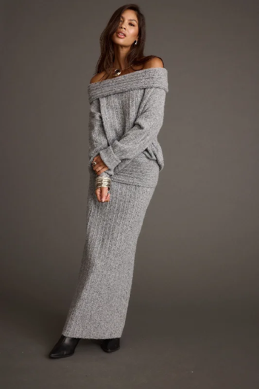 Pamela Heather Grey Sweater Maxi Skirt velvet skirt luxurious