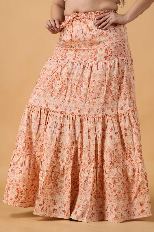 Peach Cotton Flared Skirt with Frills wool skirt warm