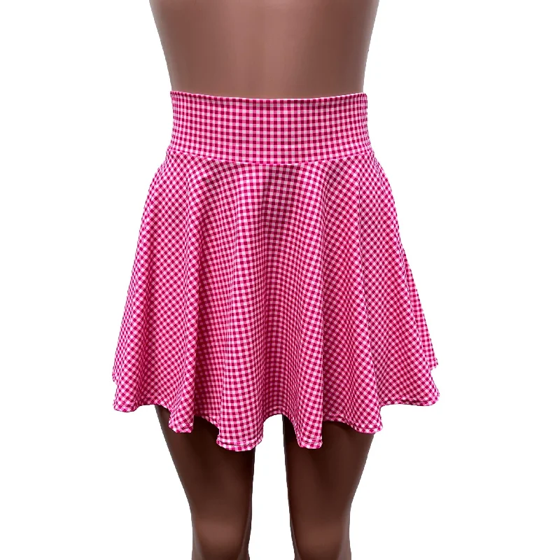 Pink Gingham High Waisted Skater Skirt- Barbie Cosplay Costume Pink Checkered Skirt leather skirt bold