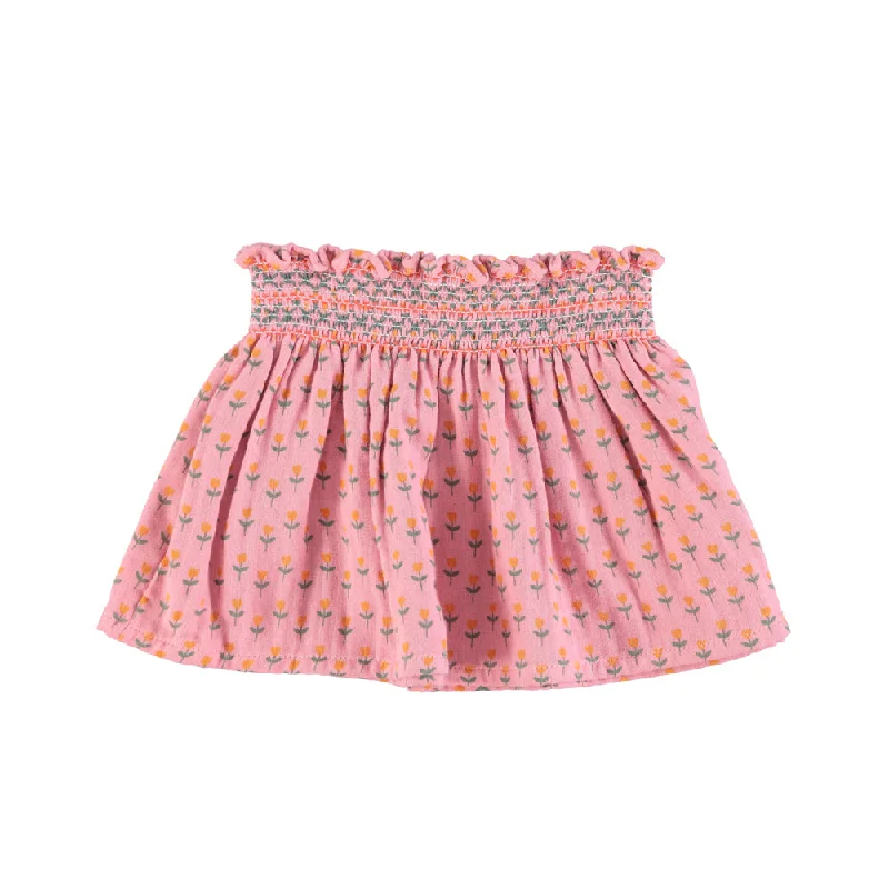 PIUPIUCHICK PINK LITTLE FLOWERS SHORT SKIRT wool skirt breathable