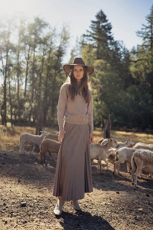 Pleated Faux Suede Skirt 37"-Taupe chiffon skirt delicate