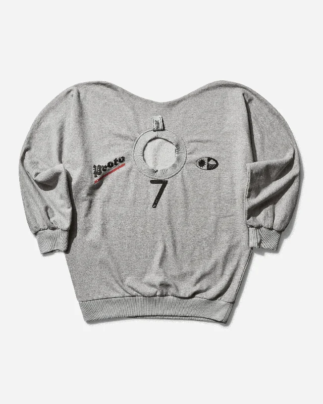 Women's Shrunken Sweatshirt Grey Melange Hoodie with Emblem Brand Identity