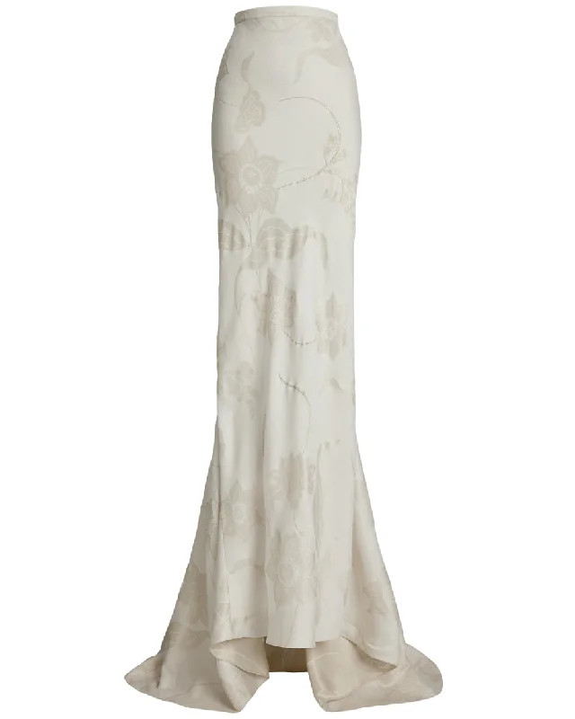 Cream Floral Jacquard Addi Maxi Skirt denim skirt fashionable