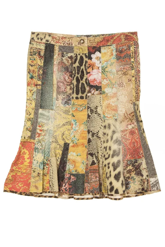 Roberto Cavalli - Multicolor Lush Print Denim Skirt - IT 42 denim skirt classic
